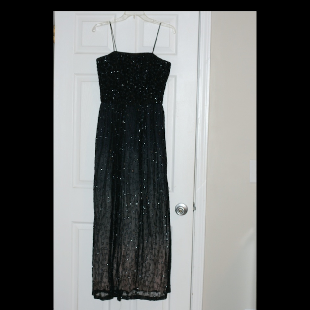 Beaded Black Ombre Evening Gown Formal Dress